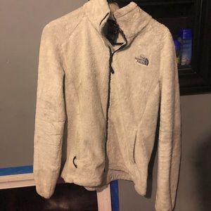 White north face fuzzy zip up